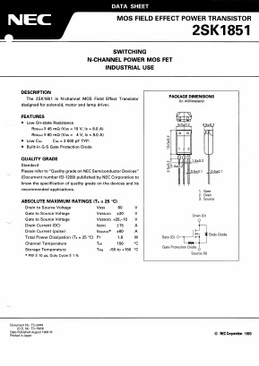 K1851 Datasheet PDF NEC => Renesas Technology