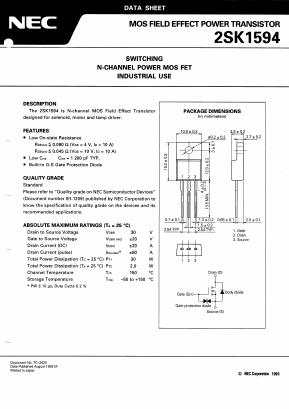 K1594 Datasheet PDF NEC => Renesas Technology