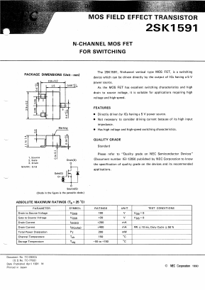 2SK1591-T1B Datasheet PDF NEC => Renesas Technology