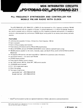 UPD1708AG-221 Datasheet PDF NEC => Renesas Technology