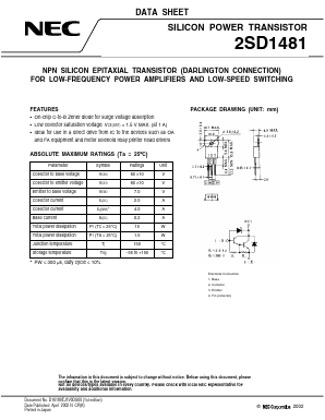 2SD1481 Datasheet PDF NEC => Renesas Technology