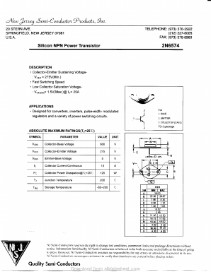 2N6574 Datasheet PDF New Jersey Semiconductor