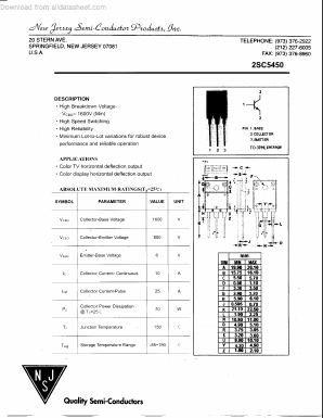 2SC5450 Datasheet PDF New Jersey Semiconductor