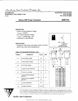 B1135 Datasheet PDF New Jersey Semiconductor