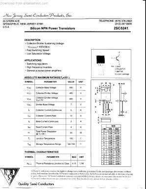 2SC5241 Datasheet PDF New Jersey Semiconductor
