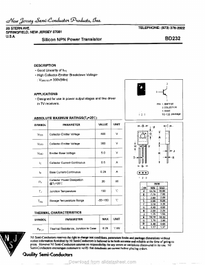 BD232 Datasheet PDF New Jersey Semiconductor