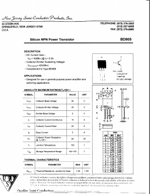 BD905 Datasheet PDF New Jersey Semiconductor