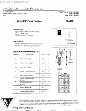 A1021 Datasheet PDF New Jersey Semiconductor