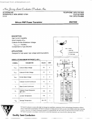 2SA1042 Datasheet PDF New Jersey Semiconductor