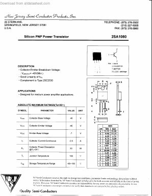 2SA1080 Datasheet PDF New Jersey Semiconductor