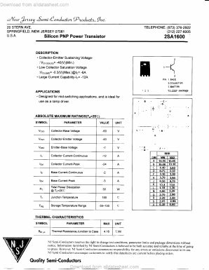 2SA1600 Datasheet PDF New Jersey Semiconductor