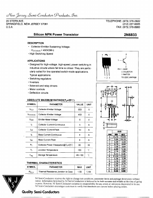 2N6833 Datasheet PDF New Jersey Semiconductor
