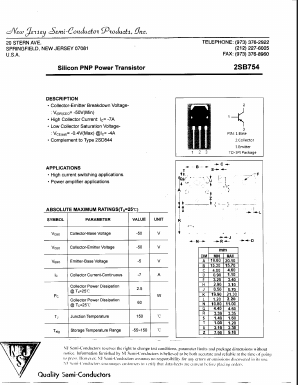 2SB754 Datasheet PDF New Jersey Semiconductor