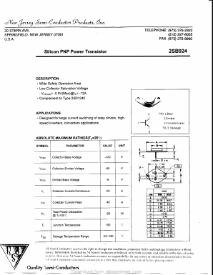 2SB924 Datasheet PDF New Jersey Semiconductor