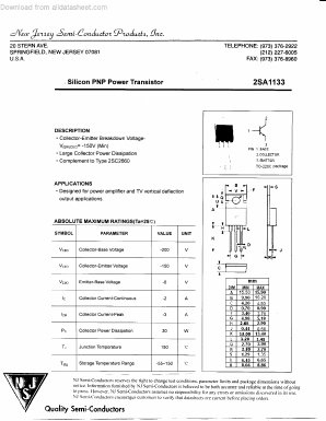 2SA1133 Datasheet PDF New Jersey Semiconductor