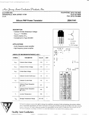 A1141 Datasheet PDF New Jersey Semiconductor