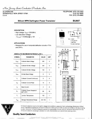 BU807 Datasheet PDF New Jersey Semiconductor