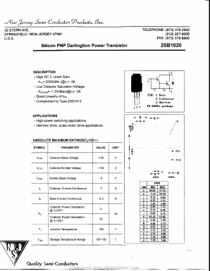 B1020 Datasheet PDF New Jersey Semiconductor