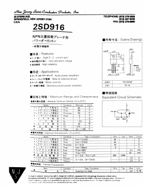 2SD916 Datasheet PDF New Jersey Semiconductor
