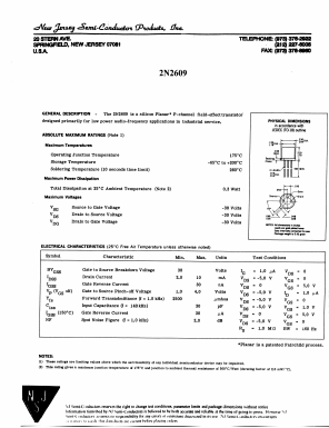 2N2609 Datasheet PDF New Jersey Semiconductor