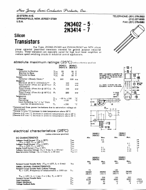 2N3415 Datasheet PDF New Jersey Semiconductor
