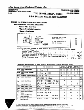 2N3033 Datasheet PDF New Jersey Semiconductor