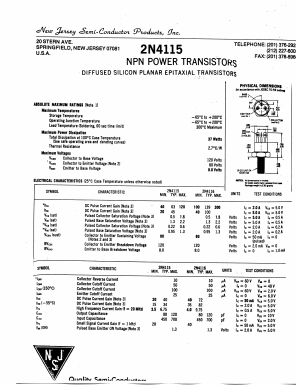 2N4115 Datasheet PDF New Jersey Semiconductor