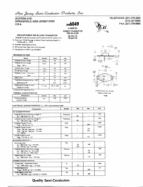 2N6049 Datasheet PDF New Jersey Semiconductor