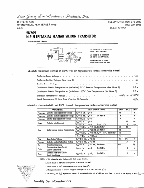 2N709 Datasheet PDF New Jersey Semiconductor