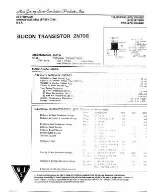 2N708 Datasheet PDF New Jersey Semiconductor