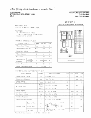 2SB512 Datasheet PDF New Jersey Semiconductor