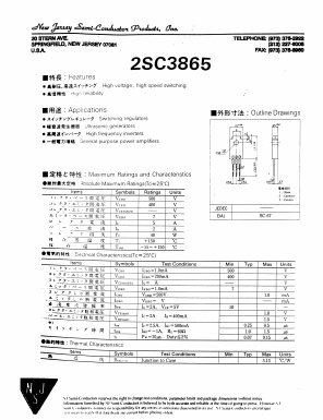 C3865 Datasheet PDF New Jersey Semiconductor