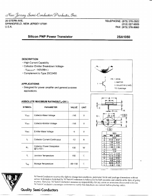 2SA1050 Datasheet PDF New Jersey Semiconductor