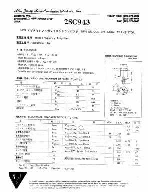 2SC943 Datasheet PDF New Jersey Semiconductor