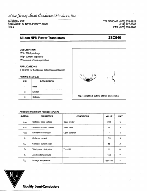 2SC940 Datasheet PDF New Jersey Semiconductor