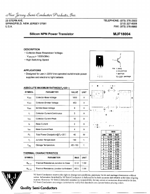 MJF18004 Datasheet PDF New Jersey Semiconductor