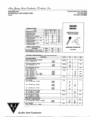 2N5400 Datasheet PDF New Jersey Semiconductor