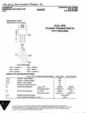 2N2920 Datasheet PDF New Jersey Semiconductor