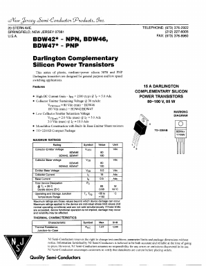 BDW42 Datasheet PDF New Jersey Semiconductor