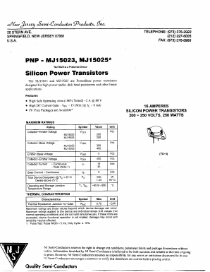MJ15025 Datasheet PDF New Jersey Semiconductor