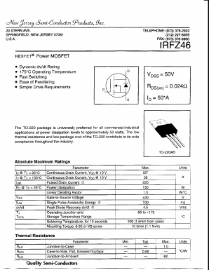 IRFZ46 Datasheet PDF New Jersey Semiconductor