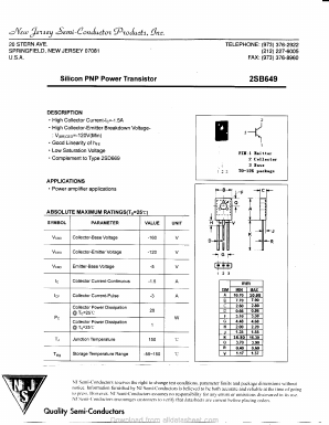 B649 Datasheet PDF New Jersey Semiconductor