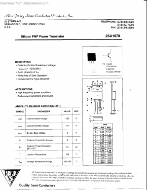2SA1078 Datasheet PDF New Jersey Semiconductor