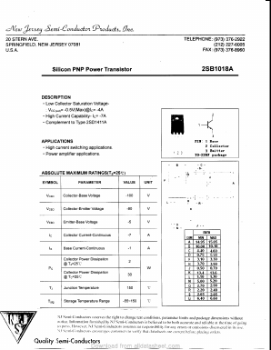 B1018A Datasheet PDF New Jersey Semiconductor