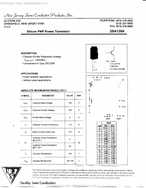 2SA1304 Datasheet PDF New Jersey Semiconductor