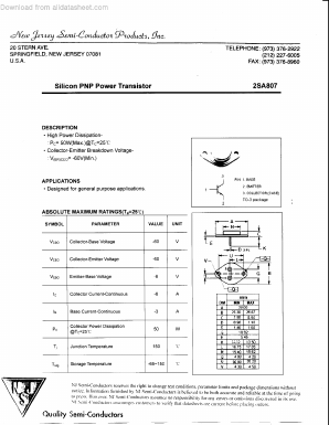2SA807 Datasheet PDF New Jersey Semiconductor