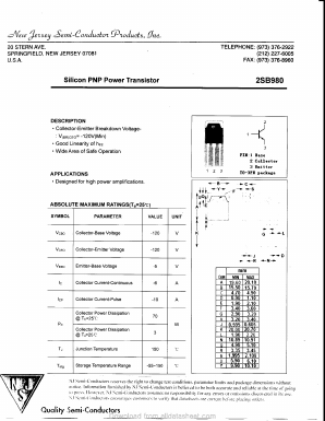 B980 Datasheet PDF New Jersey Semiconductor