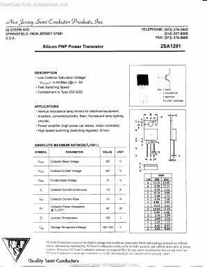 2SA1291 Datasheet PDF New Jersey Semiconductor
