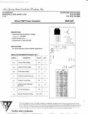 2SA1227 Datasheet PDF New Jersey Semiconductor