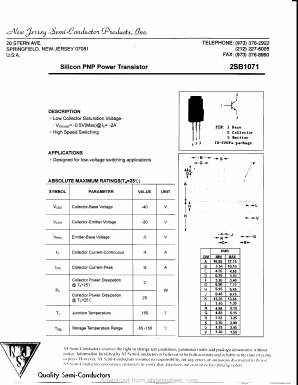 2SB1071 Datasheet PDF New Jersey Semiconductor